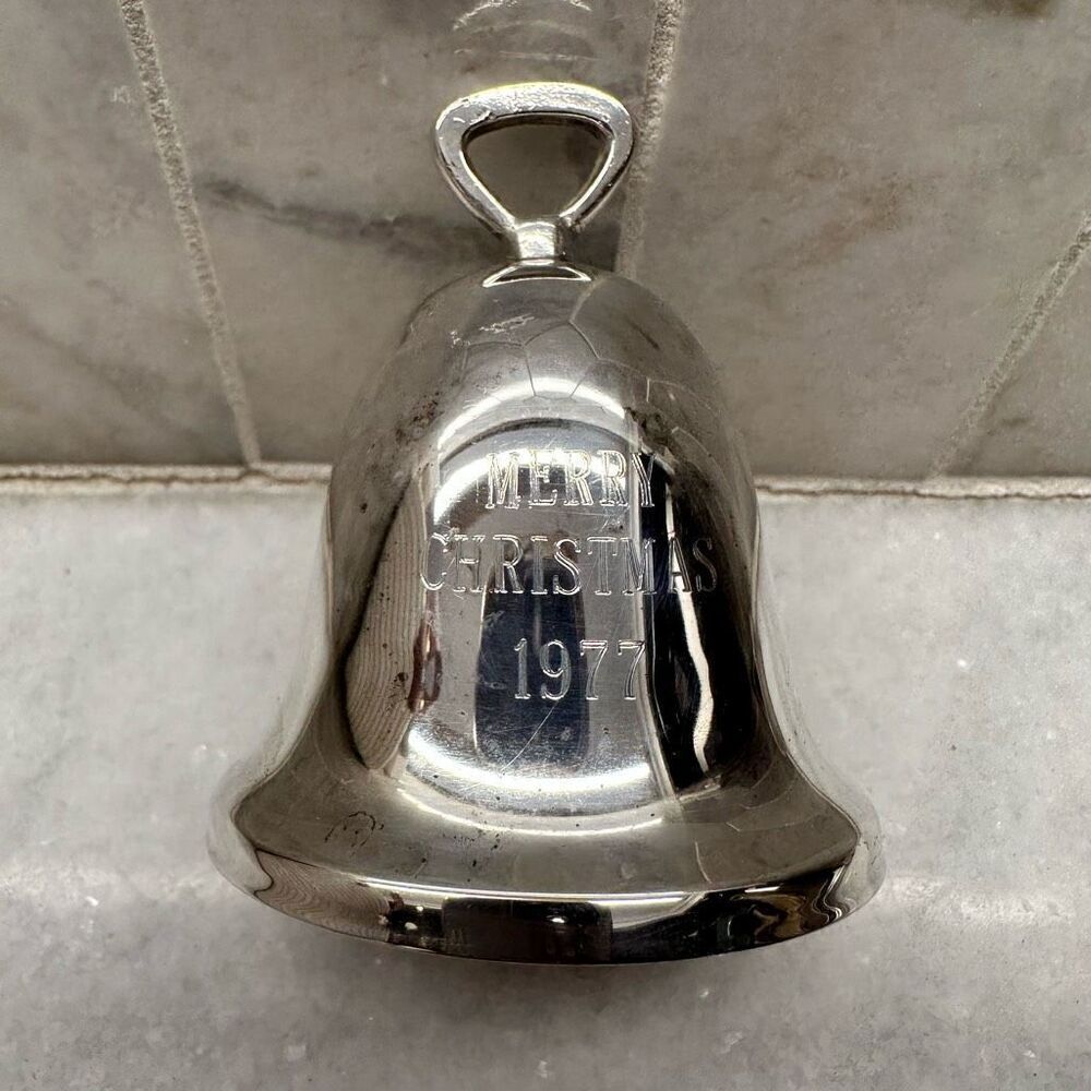 Vintage Reed & Barton Engraved Merry Christmas 1977 Silver Bell or Ornament